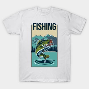 Fishing. The fish jumps out of the water. T-Shirt